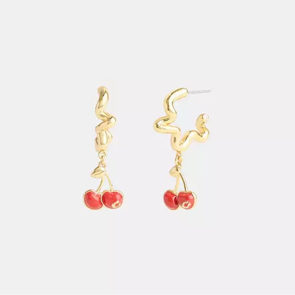 Coach Cherry Wavy Huggie Earrings, NWT!